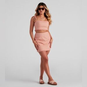 Windsor Social Linen Fringe Peach Skirt Set Size Small